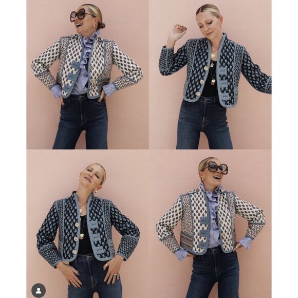 VERONICA BEARD Kamila Reversible Cotton Jacket in Cream Multi Size Large - Picture 9 of 16